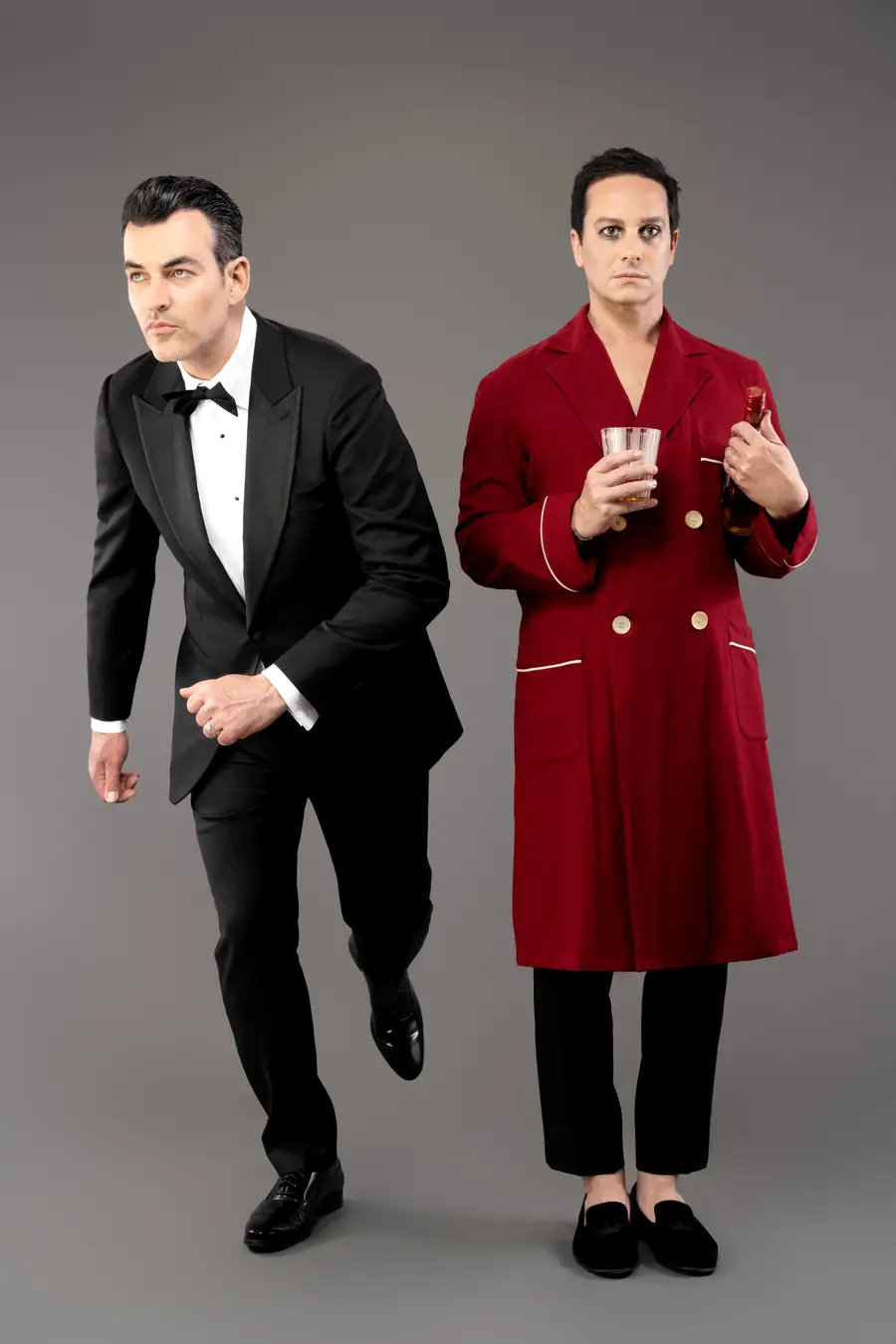 Dead Tree (left) in a tuxedo and Dead Fox (right) in a red robe